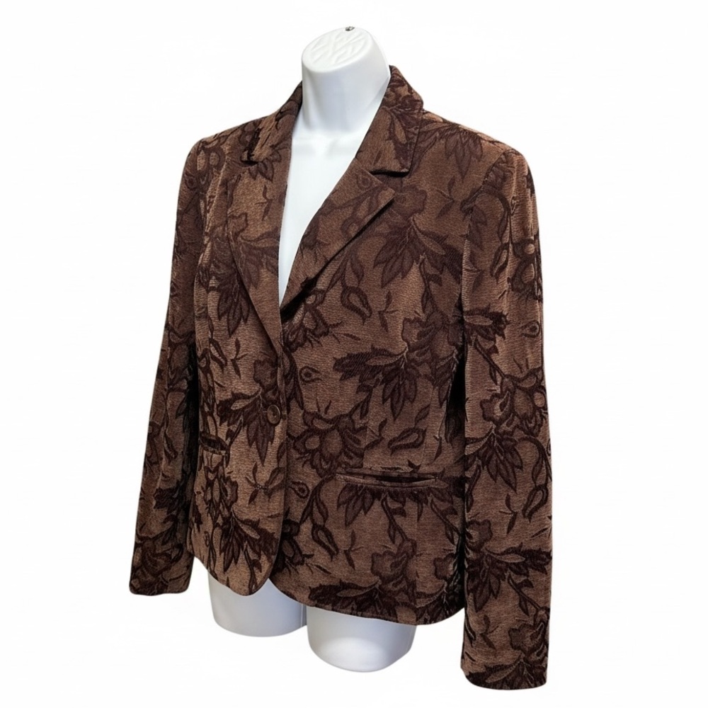 Lana Lee Vintage 90s Tapestry Brocade Floral Blazer Jacket Brown Size 14